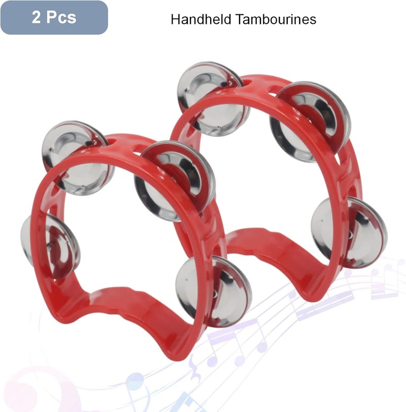 CashBeat 2-Pack Red Handheld Tambourines with 4 Jingle Bells Each, Mini Plastic Half-Moon Percussion Instruments for Adults, School Music Class, Band and Party - Image 4